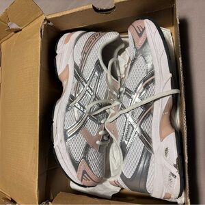 ASICS Women's Silver and Pink Athletic Shoes